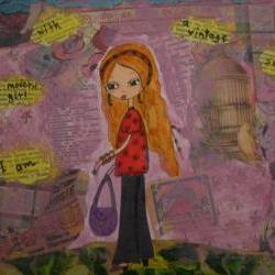 I am a modern girl with vintage soul - Mixed media original painting and collage on watercolor paper