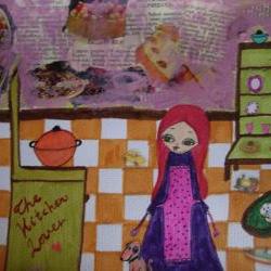 The Kitchen Lover - Mixed media painting and collage on watercolor paper by A Pink Dreamer